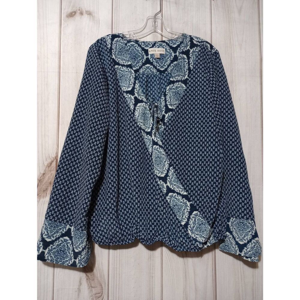 Knox‎ Rose Shirt Ladies 2xl Navy VNeck Wrap Long Sleeve